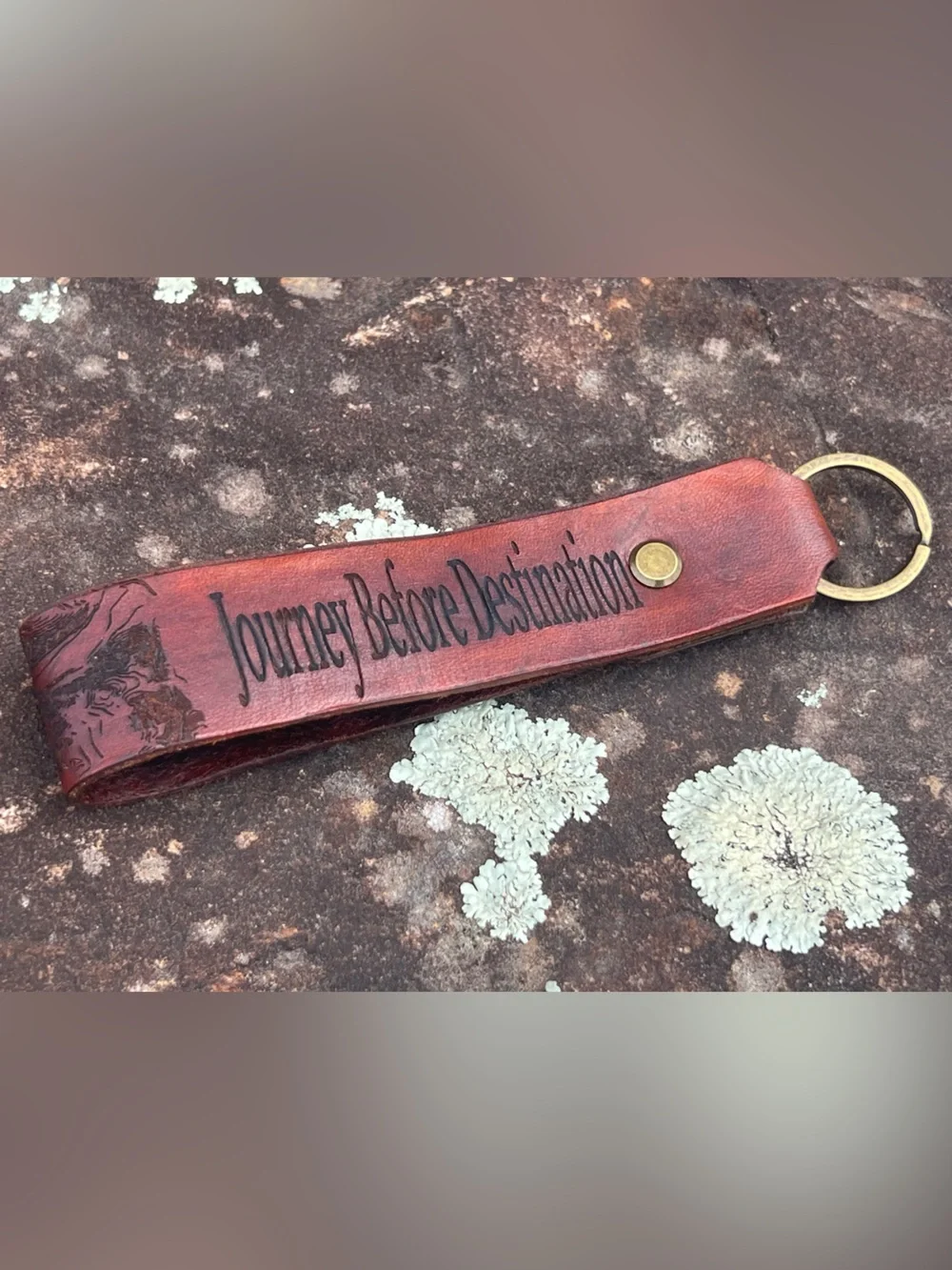 Handcrafted Leather Keychain – “Journey Before Destination” | Topo Map Key Chain